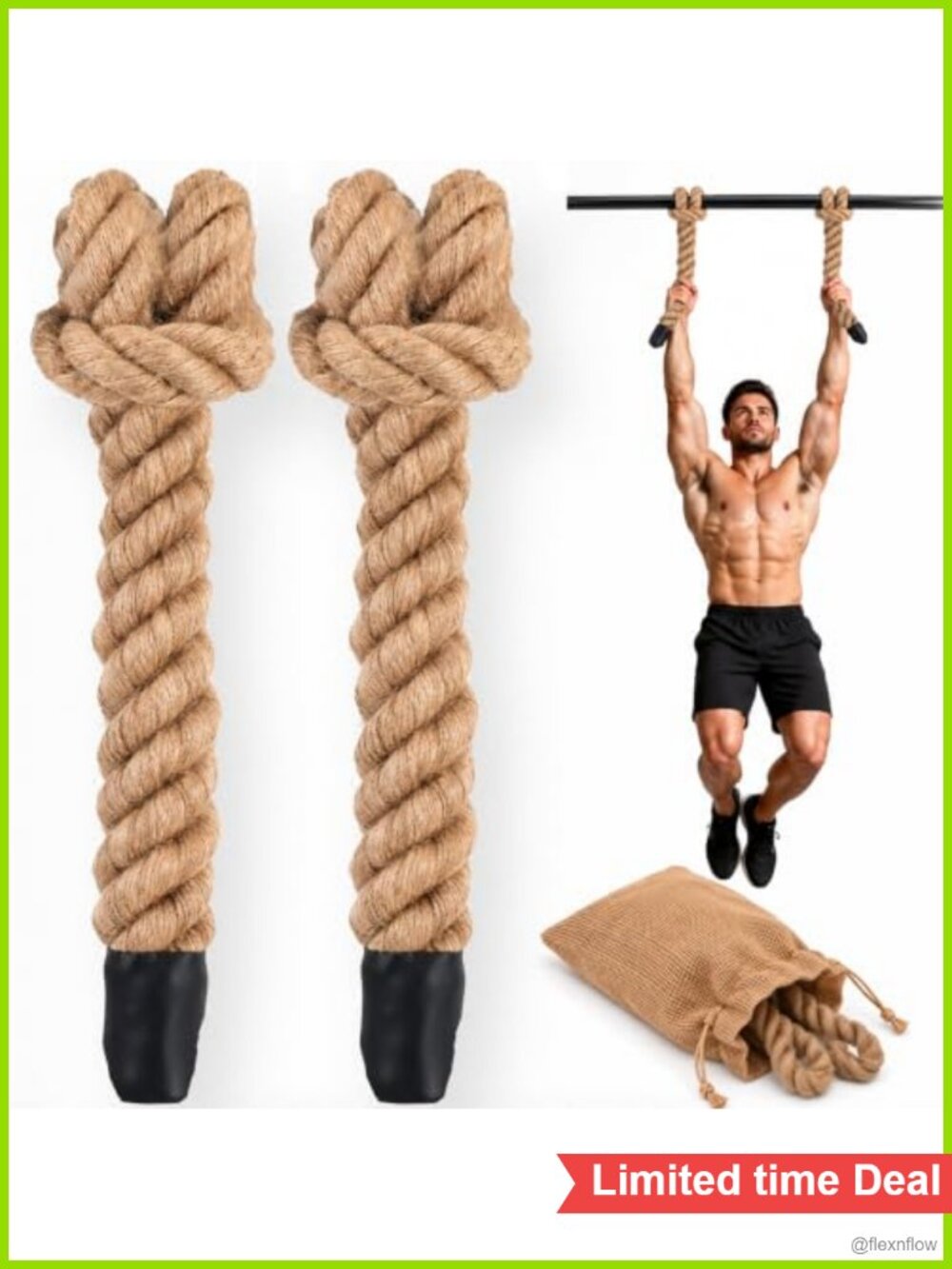 2-Inch Natural Jute Pull Up Rope Grips Grip Strength Trainer 2 Pack